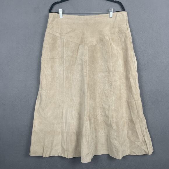 Dialogue Skirt Womens 20 Beige Tan 100% Leather Lined A-Line Panel Vintage Boho - Picture 1 of 6